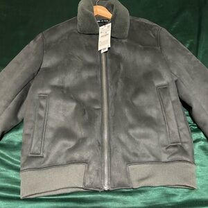 Zara Suede Bomber Jacket with Faux Fur Collar